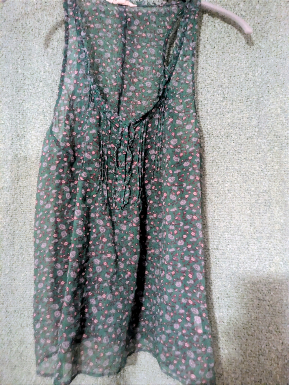 American Eagle Outfitters Green Floral Tank Top with Pink Roses